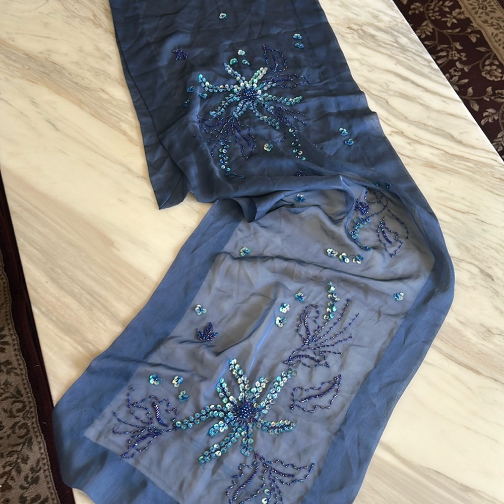 Embroidered Blue Scarf